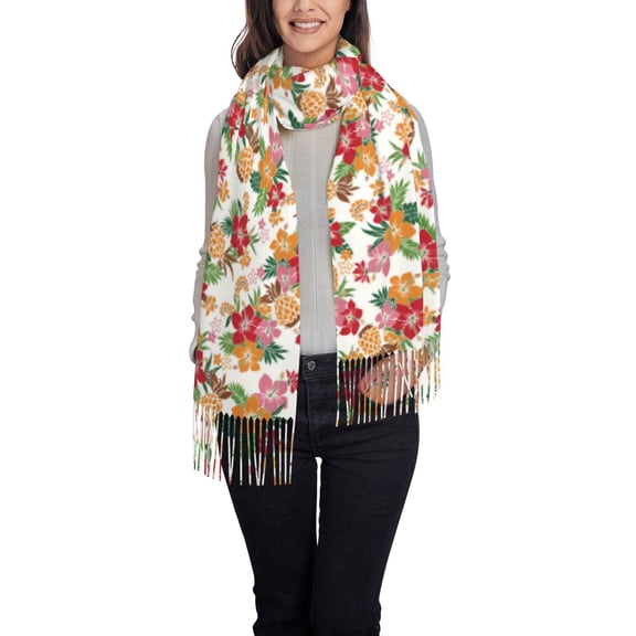 Rateoe Pineapple Flower Women's Traditional Scarf Wrap Tassel Shawl Fringes Neck Head Shawl Retro Scarf