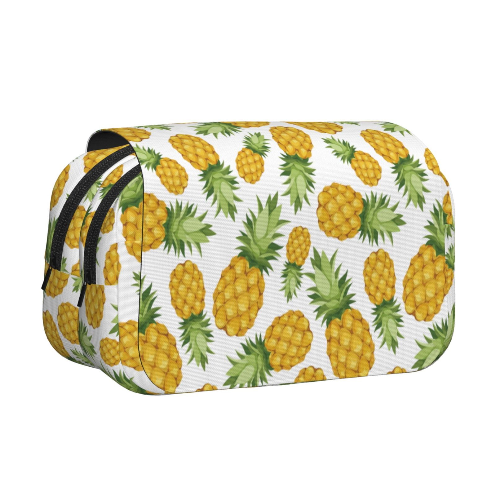 Rateoe Pineapple Pattern Double Clamshell Pen Case, Storage Organizer with Two Zipper Compartments– Holds Up to 50 Pencils & Pens