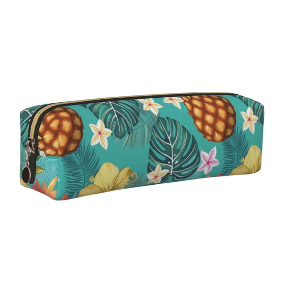 Rateoe Pineapple Print Leather Pencil Case with Smooth Zipper, Compact Storage for Writing Tools & Art Supplies, 8.26" x 1.96" x 2.16"