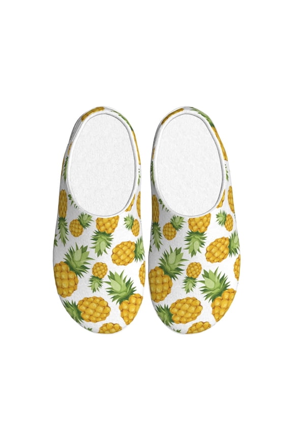 Pineapple Print Women's Men's Cotton Knit Slippers Lightweight Memory Foam Indoor House Shoes with Anti-Skid Sole-39/40