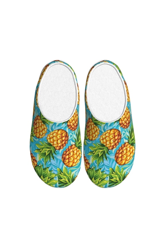 Pineapple Print Women's Men's Cotton Knit Slippers Lightweight Memory Foam Indoor House Shoes with Anti-Skid Sole-46/47
