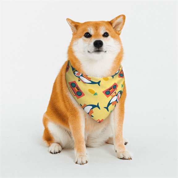 Rateoe Pineapples Sharks In Hawaiian Print Pet Scarf for Dogs and Cats – Stylish Reflective Design, Breathable & Durable Pet Bandana with Quick-Release Buckle-Medium