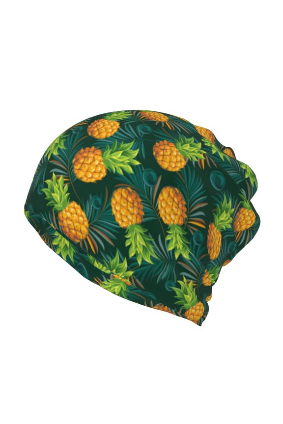 Pineapples with Palm Leaves Cotton Slouchy Beanie Hat for Men/Women,Lightweight Oversize Large Thin Skull Cap Night Sleeping Cap