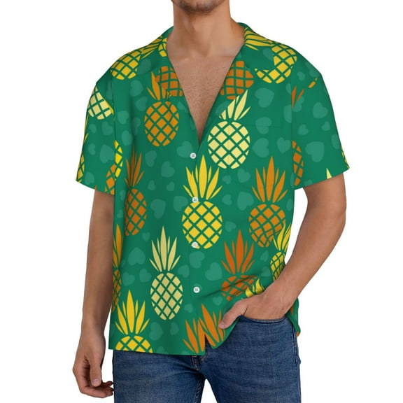 Rateoe Pineapples1 Print Mens Front Pocket Hawaiian Shirts Casual Shirts Short Sleeve Button Down Beach Tropical Shirts-XX-Large