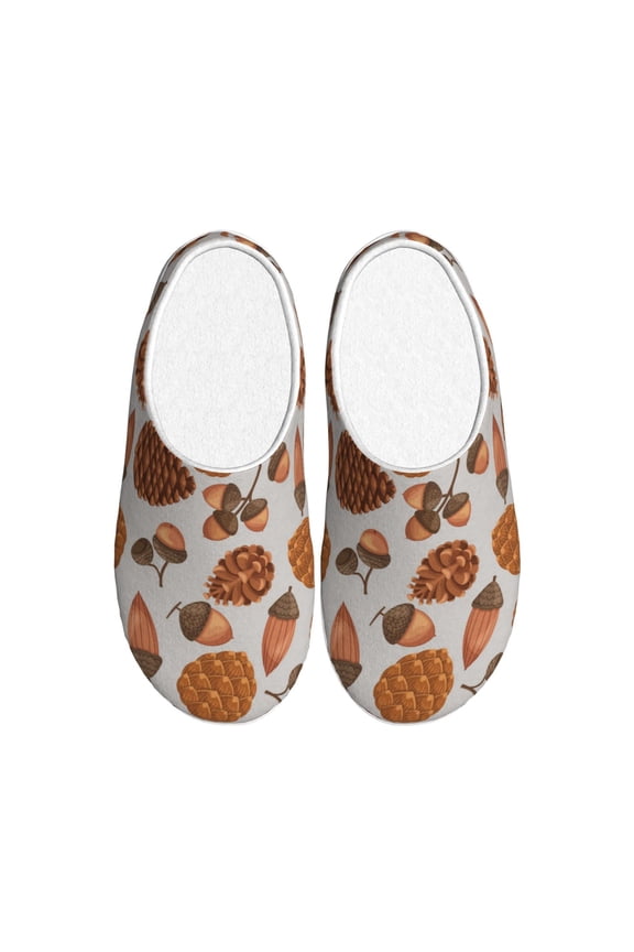 Pinecone Autumn Pattern Print Women's Men's Cotton Knit Slippers Lightweight Memory Foam Indoor House Shoes with Anti-Skid Sole-40/41
