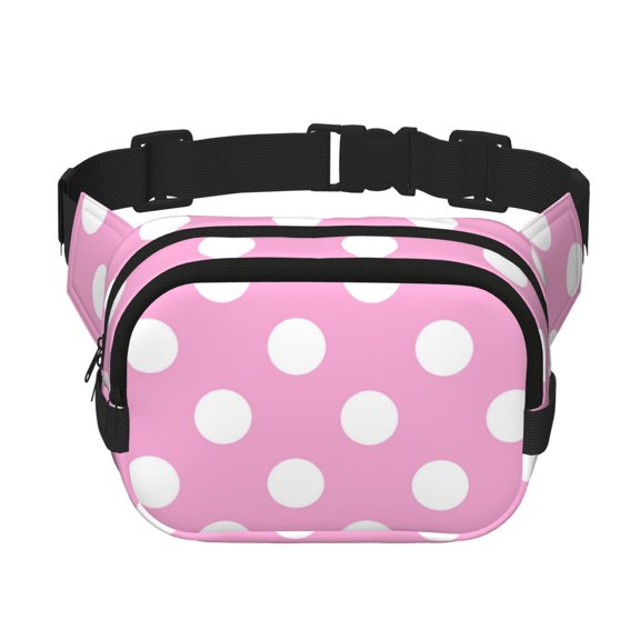 Rateoe Pink And White Polka Dot Print Fanny Pack Belt Bag for Women and Men, Square Double-Layer Waterproof Waist Pack with Adjustable Strap for Hiking, Jogging, Cycling