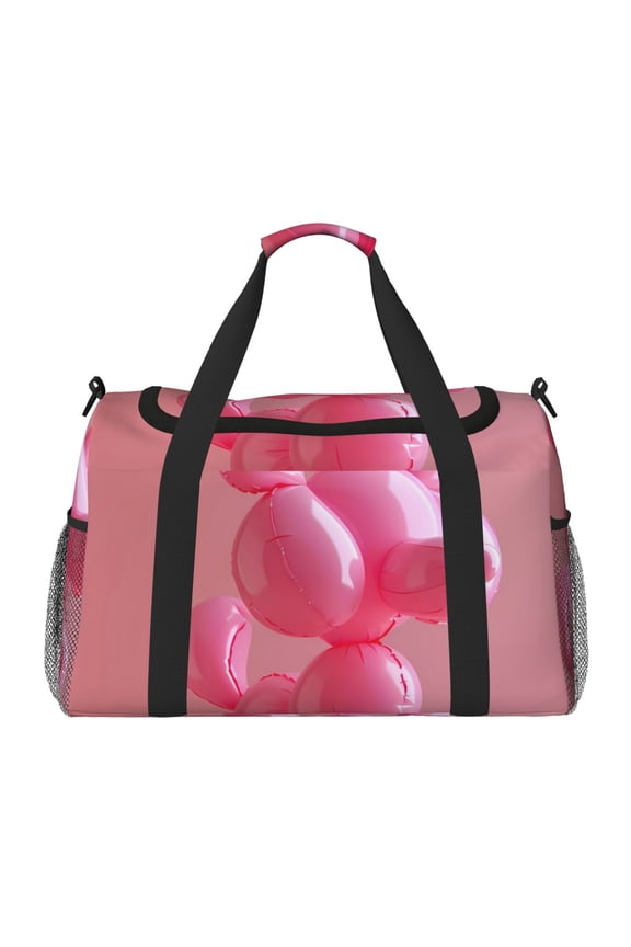 Pink Balloon Puppy Art Pattern Gym Bag for Women, Duffle Bag for Travel with Wet Pocket, Carry on Weekender Bags for Women, Water Resistant Travel Bag Duffel Bag