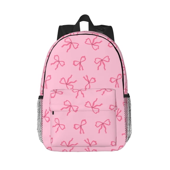 Rateoe Pink Bows Pattern Student Backpack Water-resistant Backpack 15-inch Laptop Backpack Lightweight Adjustable School Backpack