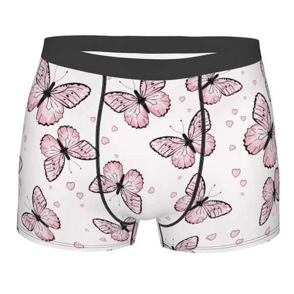 Rateoe Pink Butterflies (2) Mens Boxer Briefs Poly Spandex Performance Boxer Briefs Underwear Hem Boxer Briefs - Medium