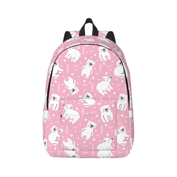 Rateoe Pink Cartoon Bear Pattern Canvas College Laptop Backpack,Travel Daypack,Durable Rucksack Travel Notebook Bag School Backpack Book Bag for Men Women-Small