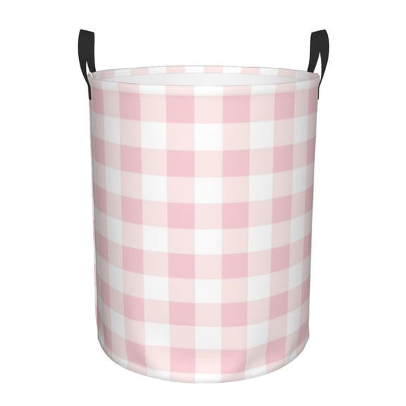 Rateoe Pink Checkboard Pattern Round Laundry Hamper Basket, Tall Hamper Basket for Blanket Storage, Nursery Clothes Hamper for Laundry in Bedroom and College Dorm-Medium