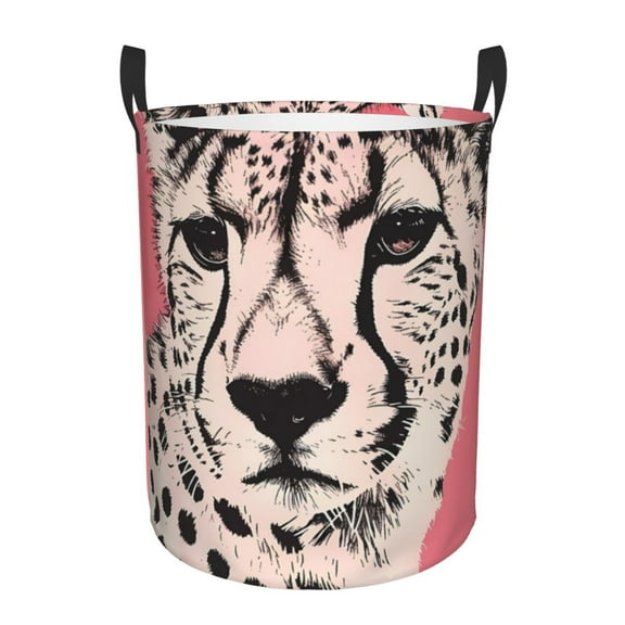 Rateoe Pink Cheetah Art Pattern Round Laundry Hamper Basket, Tall Hamper Basket for Blanket Storage, Nursery Clothes Hamper for Laundry in Bedroom and College Dorm-Small