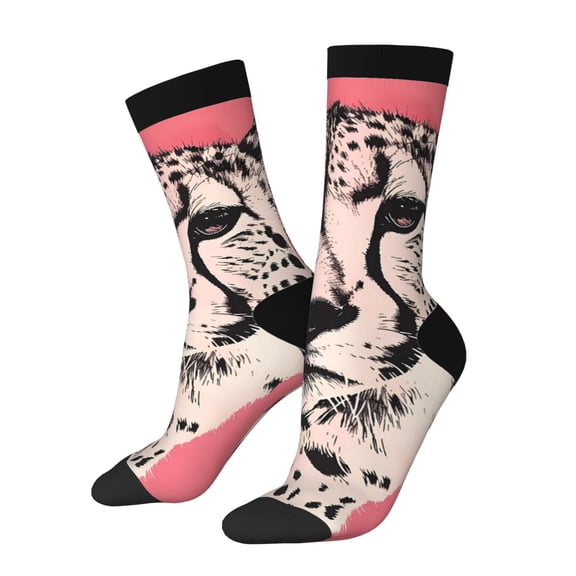 Rateoe Pink Cheetah Art for Women Casual Calf Socks - Cute Crew Socks - Thin Soft Above Ankle Socks Size 5-11