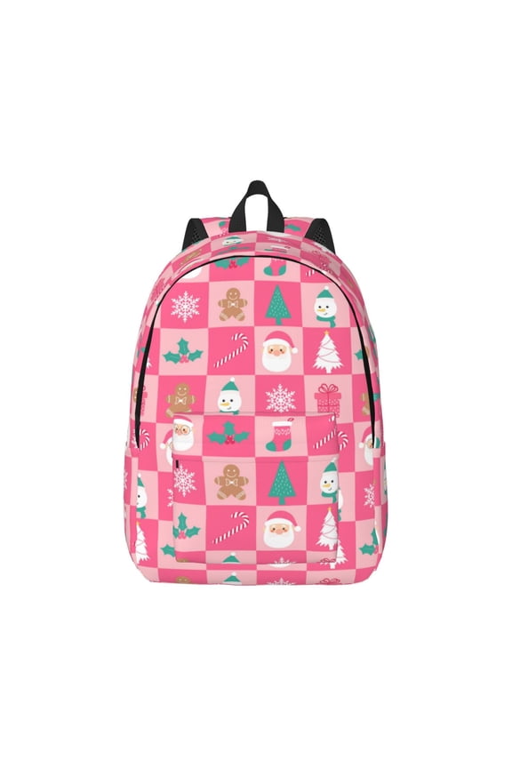 Pink Christmas Cheer Pattern Canvas College Laptop Backpack,Travel Daypack,Durable Rucksack Travel Notebook Bag School Backpack Book Bag for Men Women-Small