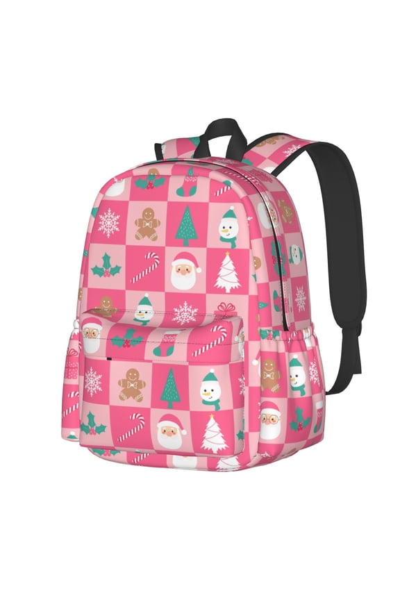 Pink Christmas Cheer Pattern Student Backpack,Backpack for School,Lightweight Bag,Travel Backpack,Outdoor Backpack,Large Capacity Backpack