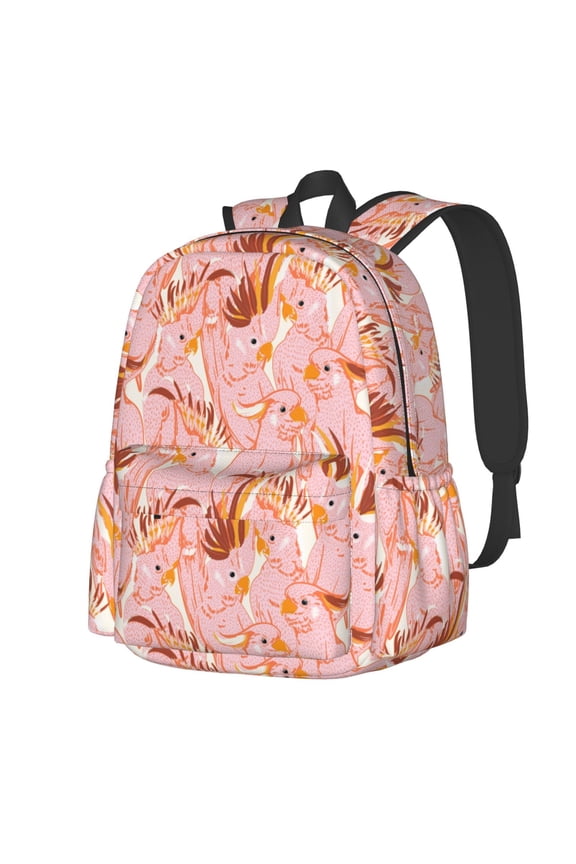 Pink Cockatoo Birds Pattern Student Backpack,Backpack for School,Lightweight Bag,Travel Backpack,Outdoor Backpack,Large Capacity Backpack