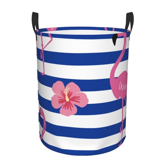 Rateoe Pink Flamingo Pattern Round Laundry Hamper Basket, Tall Hamper Basket for Blanket Storage, Nursery Clothes Hamper for Laundry in Bedroom and College Dorm-Small
