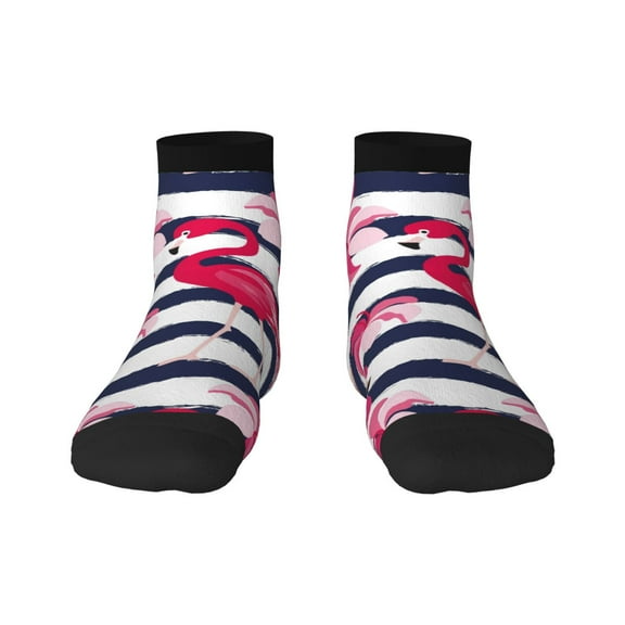 Rateoe Pink Flamingos Pattern Quarter Crew Socks,Toe Seamed Ankle Socks,Cotton Cushioned Breathable Athletic Crew Sports Socks