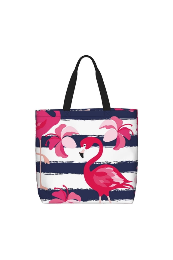 Pink Flamingos Print Lightweight Tote Bag for Women, Water-Resistant Shoulder Bag with Zipper, Spacious Casual Handbag for Work, School, Shopping