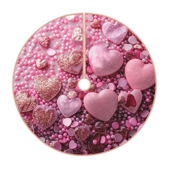 Rateoe Pink Glitter Heart Candy Pattern Christmas Tree Skirt with Ties, Christmas Tree Decorations, Farmhouse Christmas Decor Xmas Holiday Decorations-30"