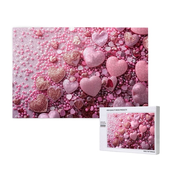 Rateoe Pink Glitter Heart Candy Pattern Wooden Picture Puzzle ,1000 Piece Jigsaw Puzzle ,Family Fun Puzzle, Home Dcor Puzzle, Gift Puzzle(Horizontal style)