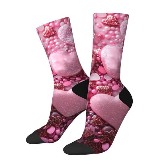 Rateoe Pink Glitter Heart Candy for Women Casual Calf Socks - Cute Crew Socks - Thin Soft Above Ankle Socks Size 5-11