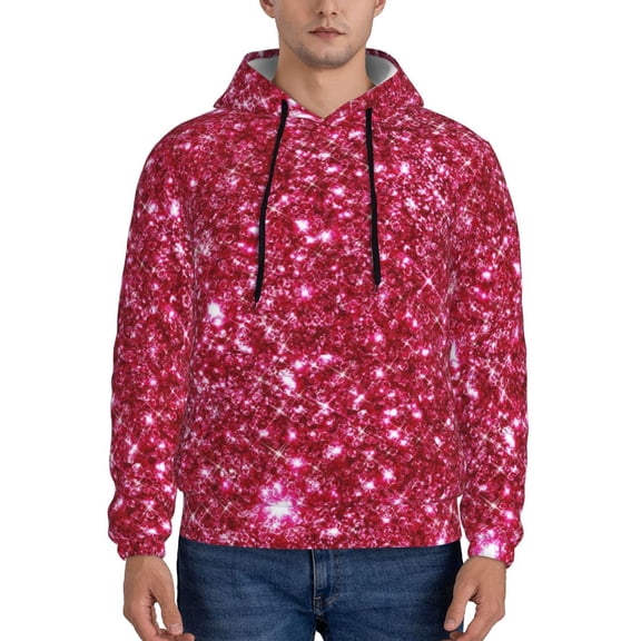 Rateoe Pink Glitter Pattern Mens Hoodie, Pullover Hooded Sweatshirt, Kangaroo Pocket Hoodie Ideal for Daily Wear, Travel and Home-Large