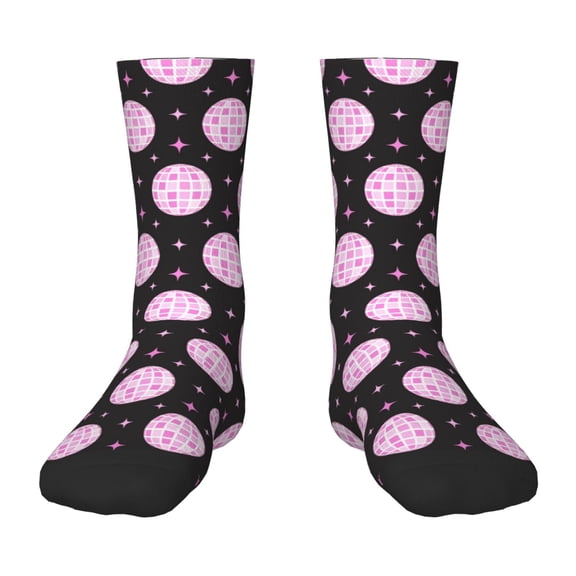 Rateoe Pink Groovy Disco Ball Pattern Children's Socks, Socks Gifts ,kids Crew Soft Cotton Socks , Moisture-Wicking, Durable, Ideal for Daily Wear & Sports