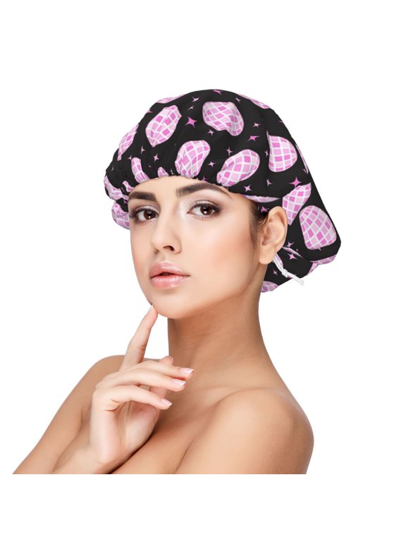 Pink Groovy Disco Ball Pattern Silk Satin Hair Bonnet for Sleeping, Adjustable Sleep Cap Turban for Women , Curly Straight Hair Long Large Braid