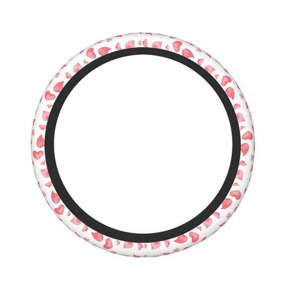 Rateoe Pink Hearts Pattern Elastic Stretch Steering Wheel Cover, Universal 15 inch, Microfiber Breathable , Anti-Slip, Odorless, Easy Carry