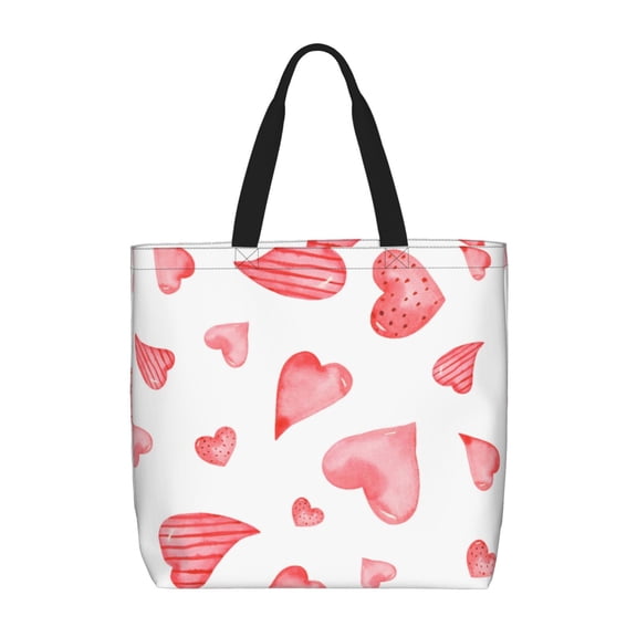 Rateoe Pink Hearts Print Lightweight Tote Bag for Women, Water-Resistant Shoulder Bag with Zipper, Spacious Casual Handbag for Work, School, Shopping