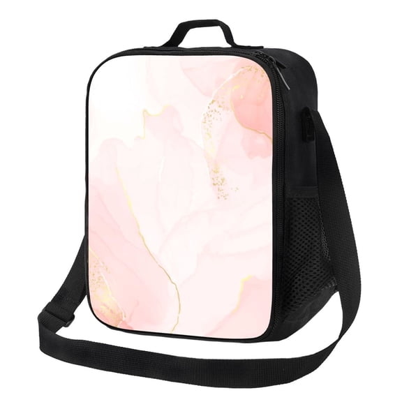 Rateoe Pink Marble Lunch Bag Reusable Lunch Box with Shoulder Straps for Men Women Insulated Portable Lunchbox for adults Suitable for School Work Picnic