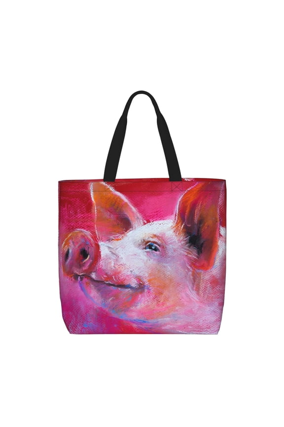 Pink Pig Print Lightweight Tote Bag for Women, Water-Resistant Shoulder Bag with Zipper, Spacious Casual Handbag for Work, School, Shopping