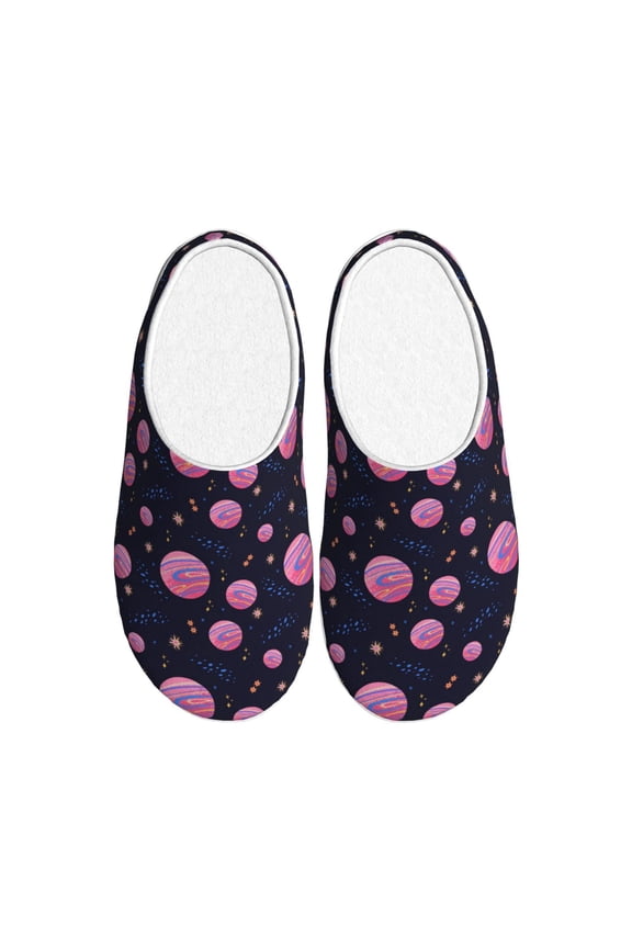 Pink Planets And Stars Print Women's Men's Cotton Knit Slippers Lightweight Memory Foam Indoor House Shoes with Anti-Skid Sole-37/38