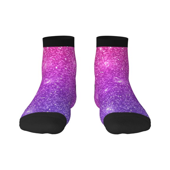 Rateoe Pink Purple Glitter Pattern Quarter Crew Socks,Toe Seamed Ankle Socks,Cotton Cushioned Breathable Athletic Crew Sports Socks