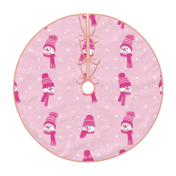 Rateoe Pink Scarf Snowman Pattern Christmas Tree Skirt with Ties, Christmas Tree Decorations, Farmhouse Christmas Decor Xmas Holiday Decorations-36"