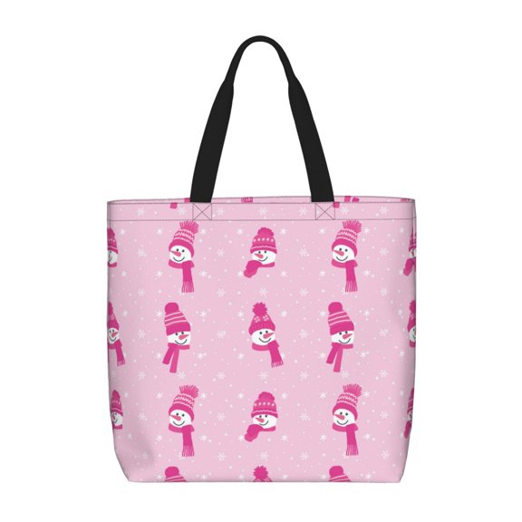 Rateoe Pink Scarf Snowman Print Lightweight Tote Bag for Women, Water-Resistant Shoulder Bag with Zipper, Spacious Casual Handbag for Work, School, Shopping