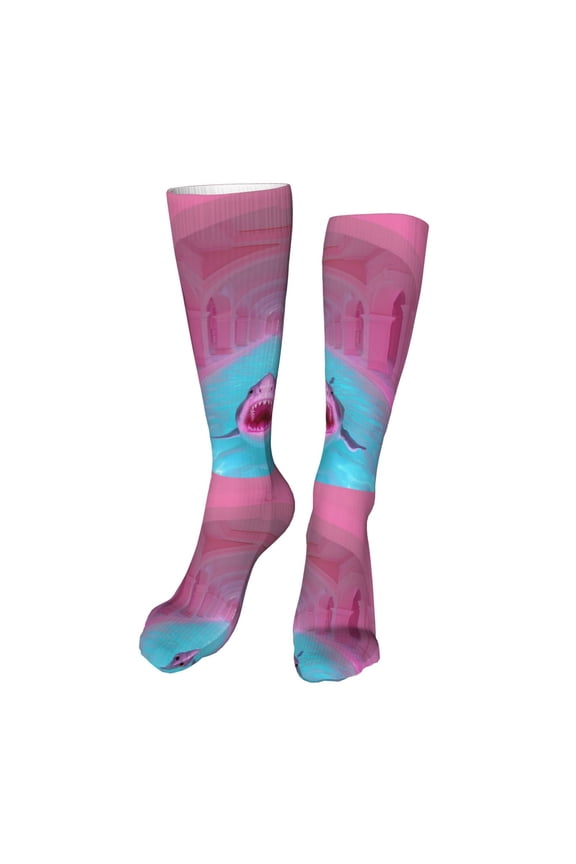 Pink Shark Pool Fantasy print Women's Men's Novelty 20in Crew Socks Cotton Socks Knee High Socks for Walking,Running,Nurses,Pregnancy-One Size
