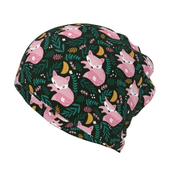 Rateoe Pink Sleeping Fox Cotton Slouchy Beanie Hat for Men/Women,Lightweight Oversize Large Thin Skull Cap Night Sleeping Cap