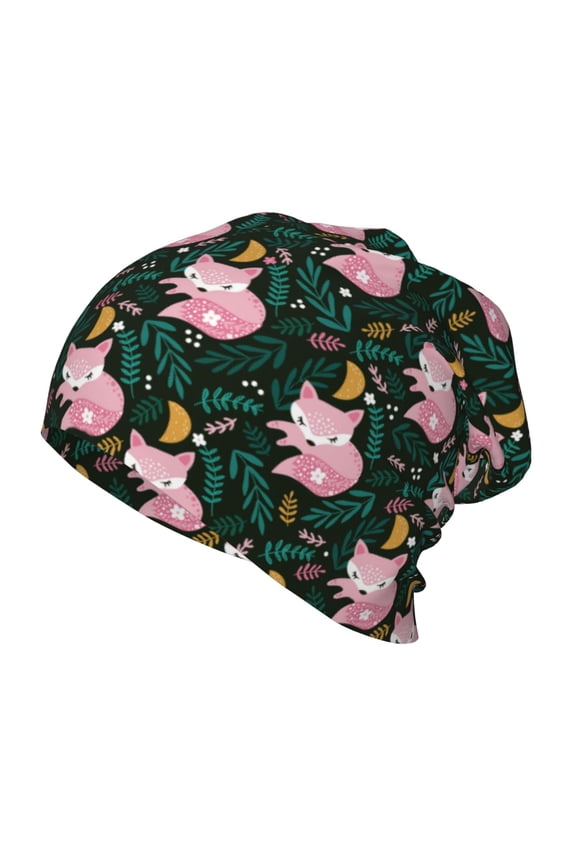Pink Sleeping Fox Kids Beanie Warm Knit Beanie Hats Boys Girls Winter Hat Soft Slouchy Hats for Kids