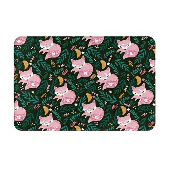 Rateoe Pink Sleeping Fox Pattern Flannel Door Mat Indoor Outdoor Entrance, Waterproof All-Weather Doormat,Fade Resistant, Low Profile Entryway Mat 16x24in
