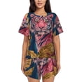 thumbnail image 1 of Rateoe Pink Tiger Gold Leaves Pattern Women's Short-Sleeved Pajama Set - 2 Piece Soft and Lightweight Sleepwear Set-Medium, 1 of 7