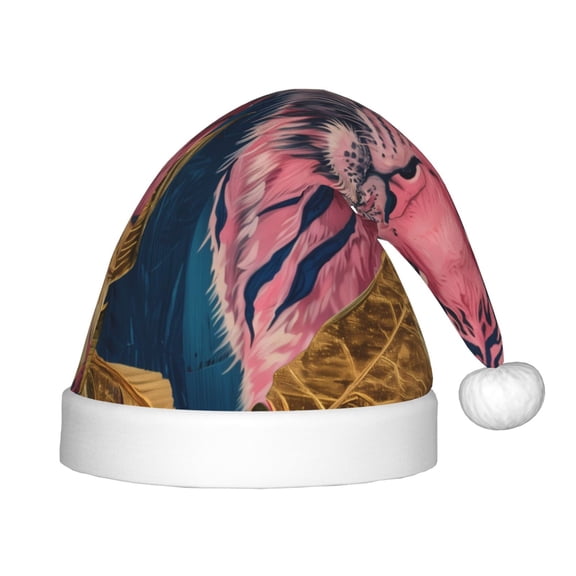 Rateoe Pink Tiger Gold Leaves Santa Hat Confortable Christmas Hat for Christmas Party Favors Fit for Kids