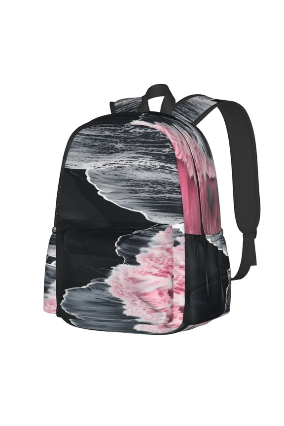 Pink White Ocean Waves Pattern Student Backpack,Backpack for School,Lightweight Bag,Travel Backpack,Outdoor Backpack,Large Capacity Backpack