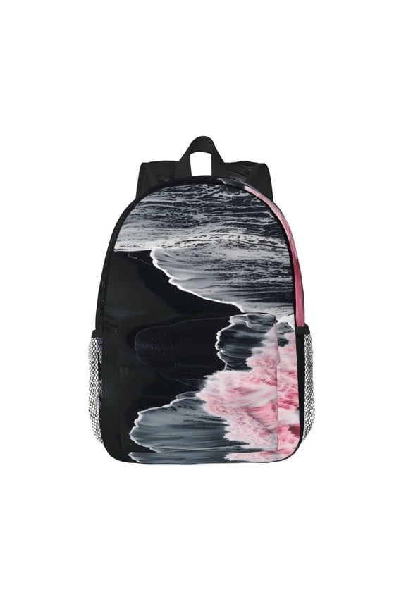 Pink White Ocean Waves Pattern Student Backpack Water-resistant Backpack 15-inch Laptop Backpack Lightweight Adjustable School Backpack