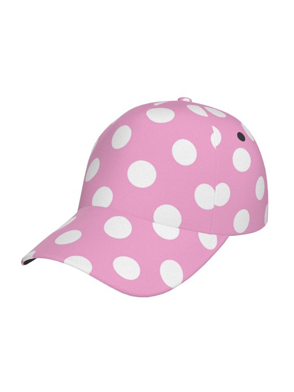 Pink And White Polka Dot Pattern Mens Baseball Cap Adjustable Curved Brim Hat, Soft Cotton Sports Cap for Outdoor, Casual, and Everyday Wear, Comfortable & Breathable
