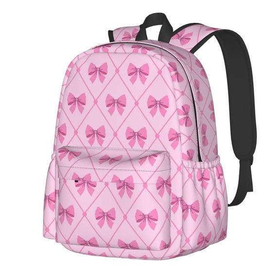 Rateoe Pink bows Pattern Student Backpack,Backpack for School,Lightweight Bag,Travel Backpack,Outdoor Backpack,Large Capacity Backpack