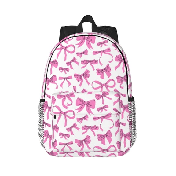 Rateoe Pink bows Pattern Student Backpack Water-resistant Backpack 15-inch Laptop Backpack Lightweight Adjustable School Backpack