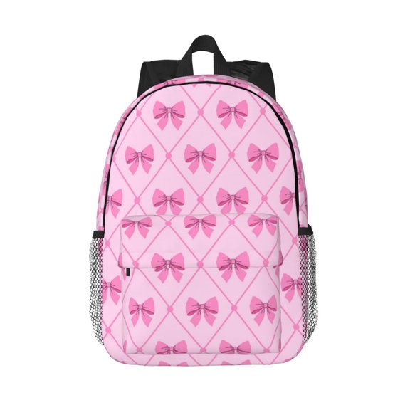 Rateoe Pink bows Pattern Student Backpack Water-resistant Backpack 15-inch Laptop Backpack Lightweight Adjustable School Backpack