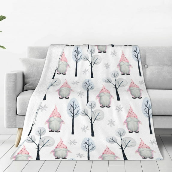 Rateoe Pink oldman Winter Forest Print Fuzzy Fleece Throw Blanket Extra Large,Super Soft,Fluffy and Warm Blankets for Couch,Bed,All Season Use (40"x30")